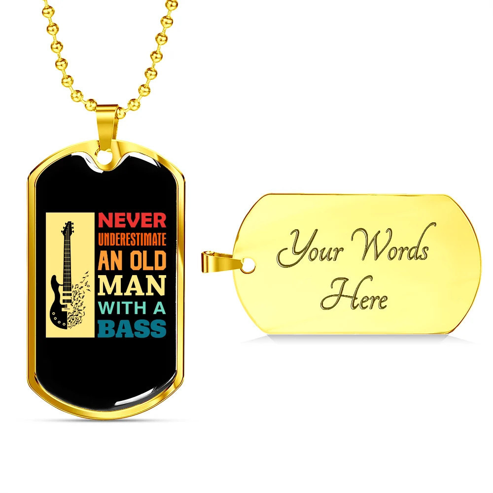 Musician Necklace Old Man Bass Personalized Engraved Gold Dog Tag Necklace Cust